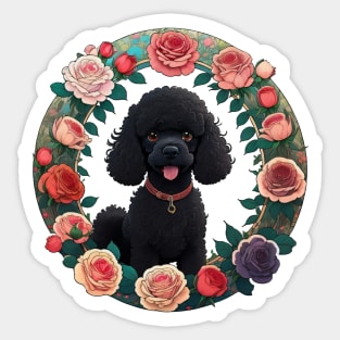 Black Toy Poodle Rose Wreath Sticker